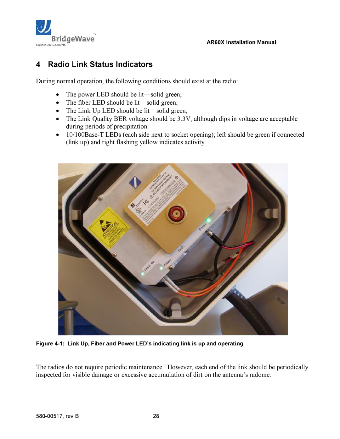 BridgeWave AR60X manual Radio Link Status Indicators 