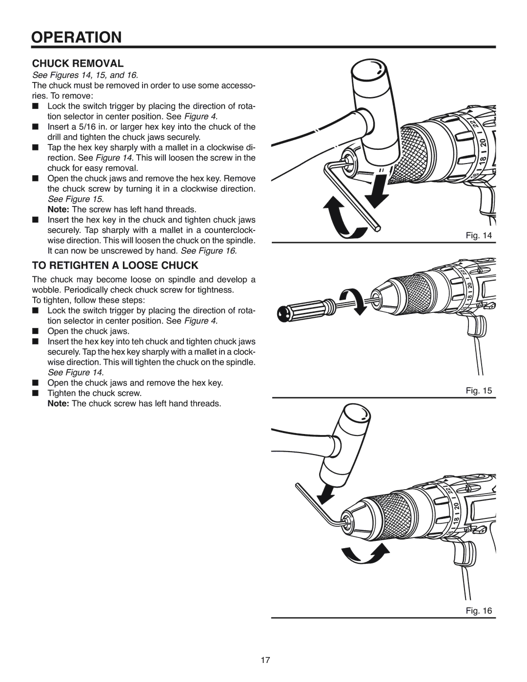 BridgeWave R83015 manual Chuck Removal, To Retighten a Loose Chuck 