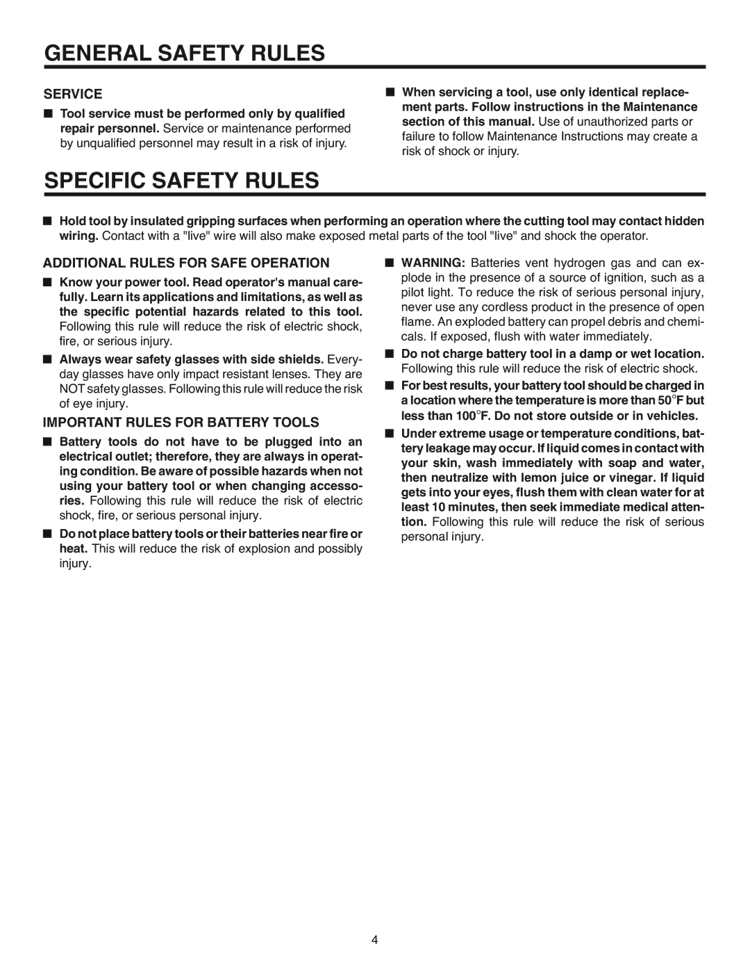 BridgeWave R83015 manual Specific Safety Rules, Service 