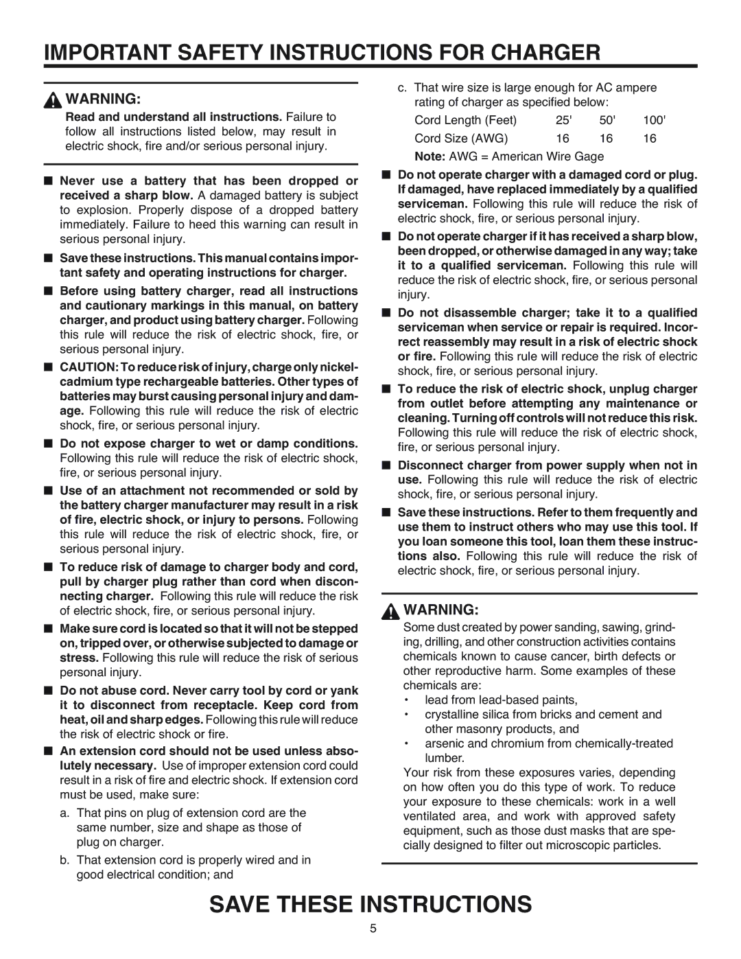 BridgeWave R83015 manual Important Safety Instructions for Charger 