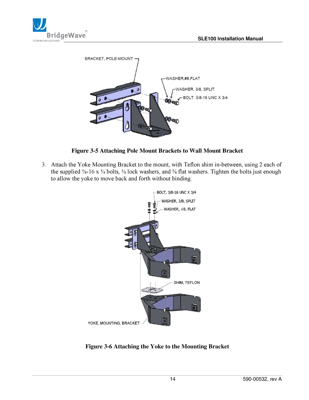 BridgeWave SLE100 installation manual Attaching Pole Mount Brackets to Wall Mount Bracket 