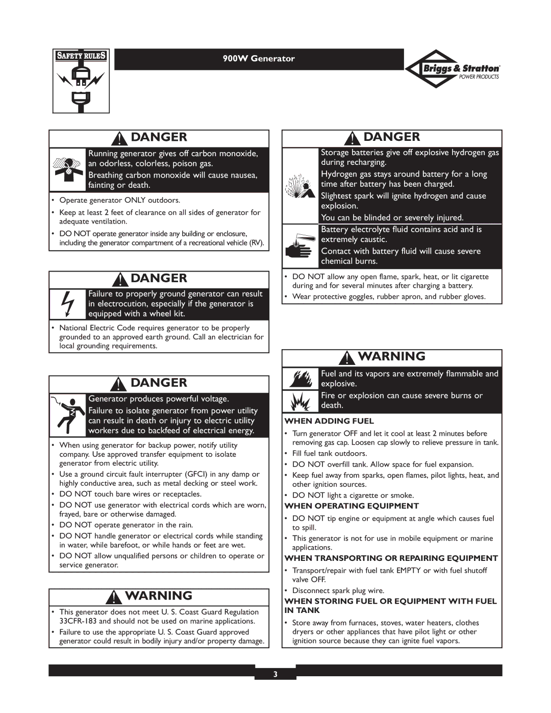 Briggs & Stratton 01532-2 owner manual Wear protective goggles, rubber apron, and rubber gloves, When Adding Fuel 