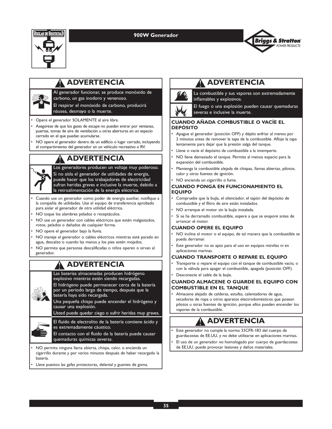 Briggs & Stratton 01532-3 Cuando Añada Combustible O Vacíe EL Depósito, Cuando Ponga EN Funcionamiento EL Equipo 