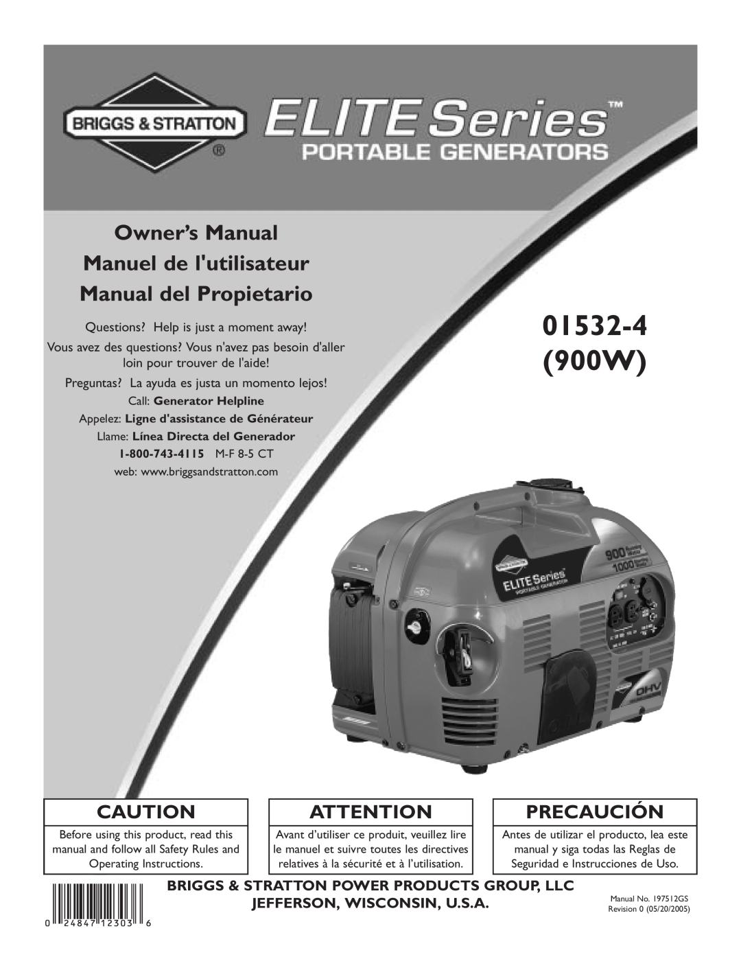 Briggs & Stratton 01532-4 owner manual Briggs & Stratton Power Products Group, Llc, Jefferson, Wisconsin, U.S.A 