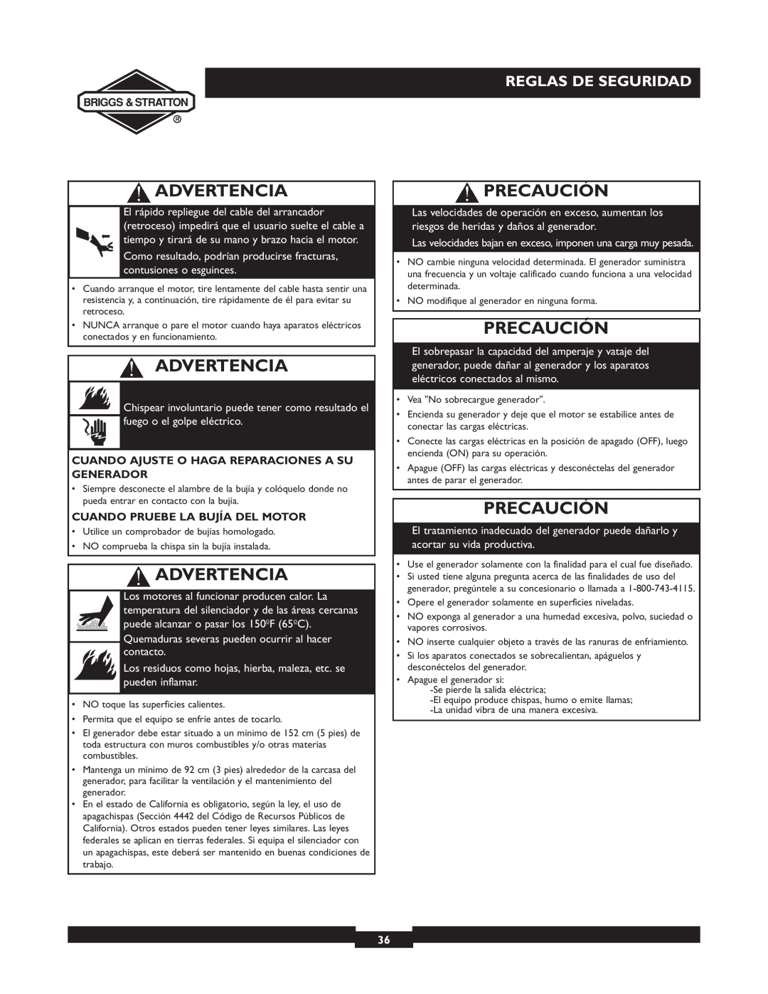 Briggs & Stratton 01532-4 owner manual Precaución, Advertencia, Reglas De Seguridad 