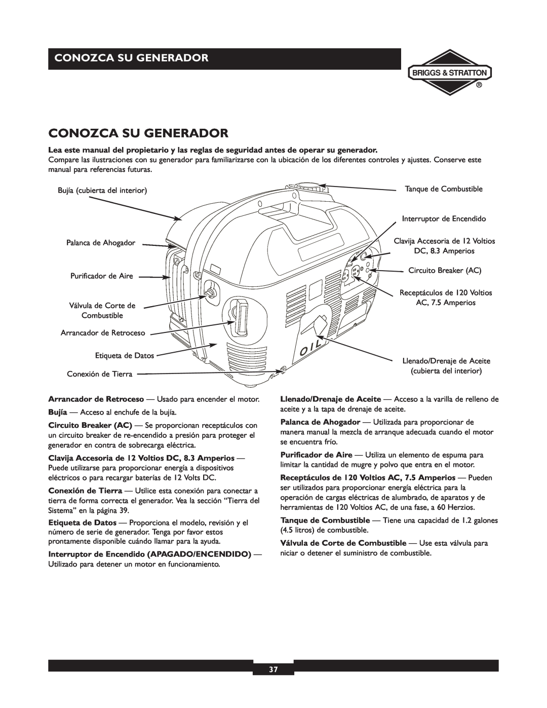 Briggs & Stratton 01532-4 owner manual Conozca Su Generador 