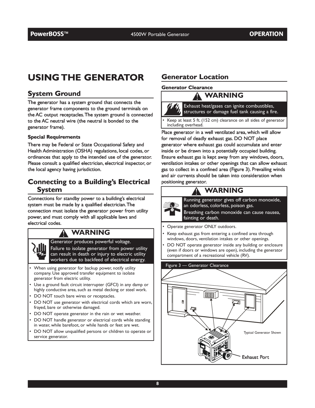 Briggs & Stratton 01648-1 Using The Generator, System Ground, Connecting to a Building’s Electrical System, Operation 
