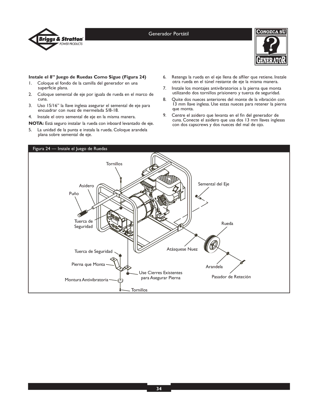 Briggs & Stratton 01654, 01653, 01892, 01893, 01653, 01654, 01892, 01893 Instale el 8 Juego de Ruedas Como Sigue Figura 