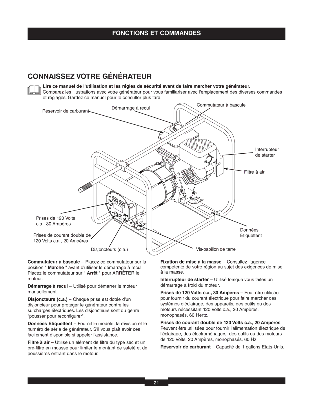 Briggs & Stratton 01653-4 manuel dutilisation Connaissez Votre Générateur 