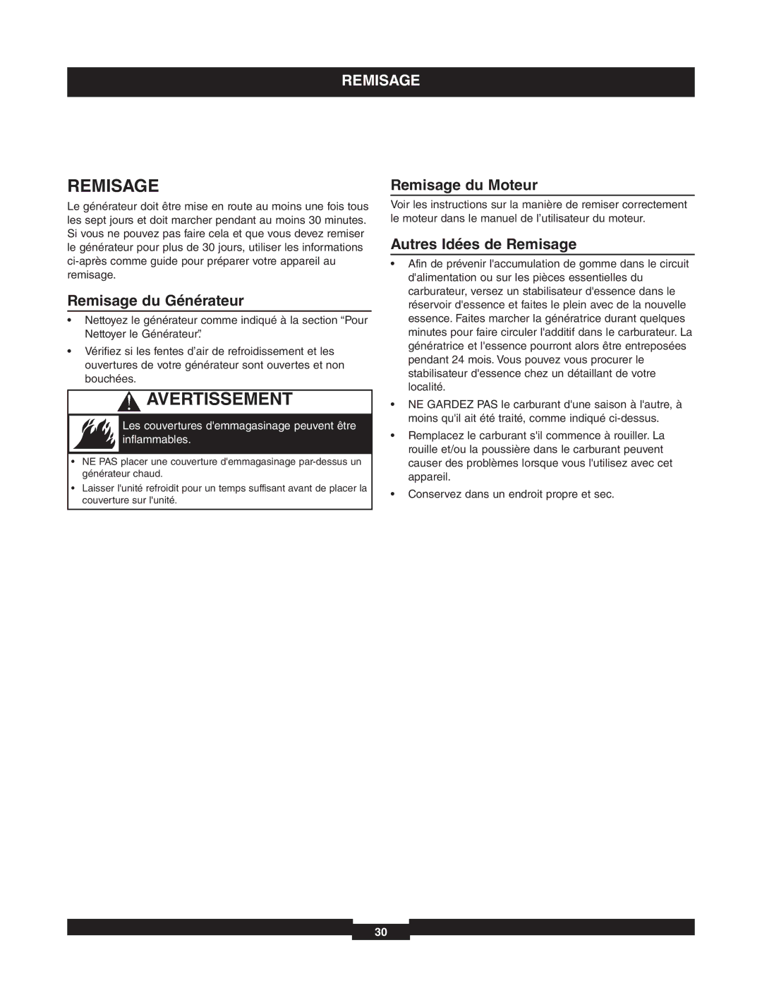 Briggs & Stratton 01653-4 manuel dutilisation Remisage du Générateur, Remisage du Moteur, Autres Idées de Remisage 