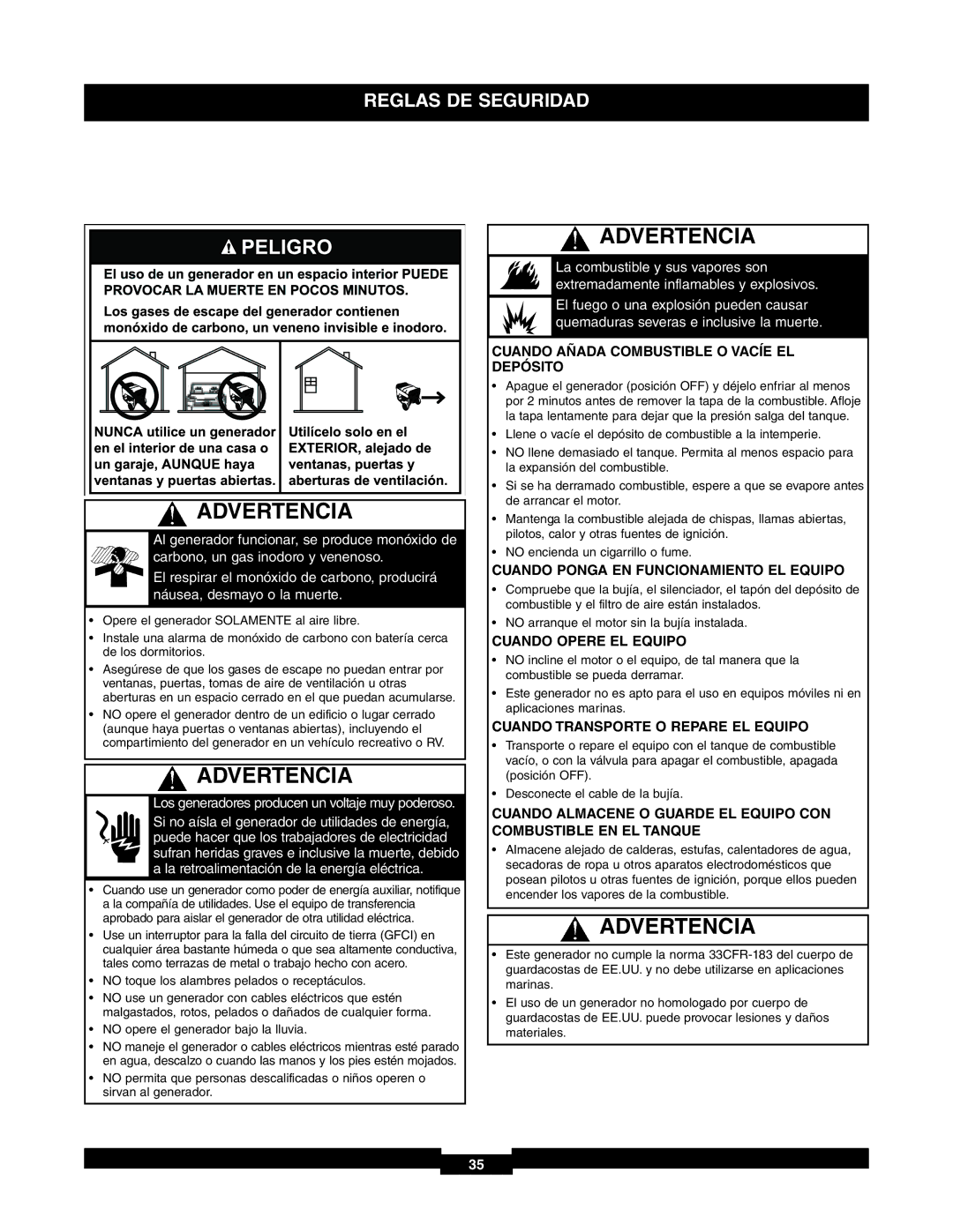 Briggs & Stratton 01653-4 Cuando Añada Combustible O Vacíe EL Depósito, Cuando Ponga EN Funcionamiento EL Equipo 