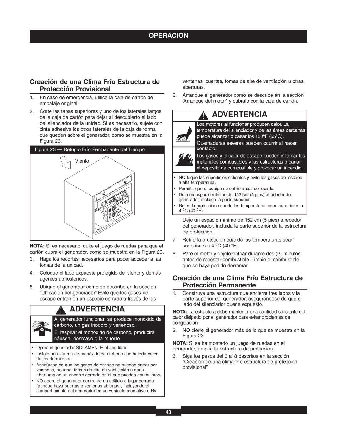 Briggs & Stratton 01653-4 manuel dutilisation Figura 23 Refugio Frío Permanente del Tiempo 