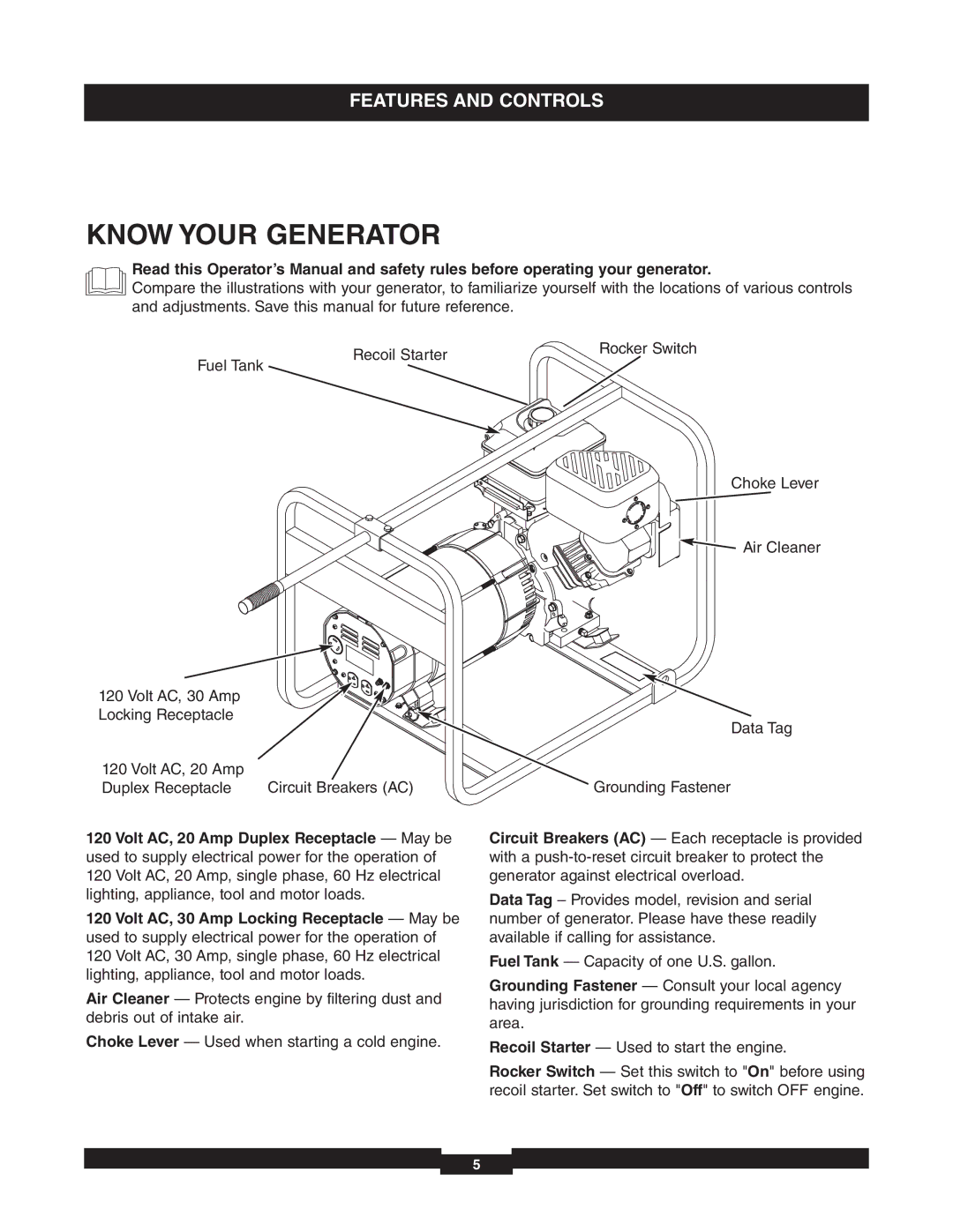 Briggs & Stratton 01653-4 manuel dutilisation Know Your Generator 