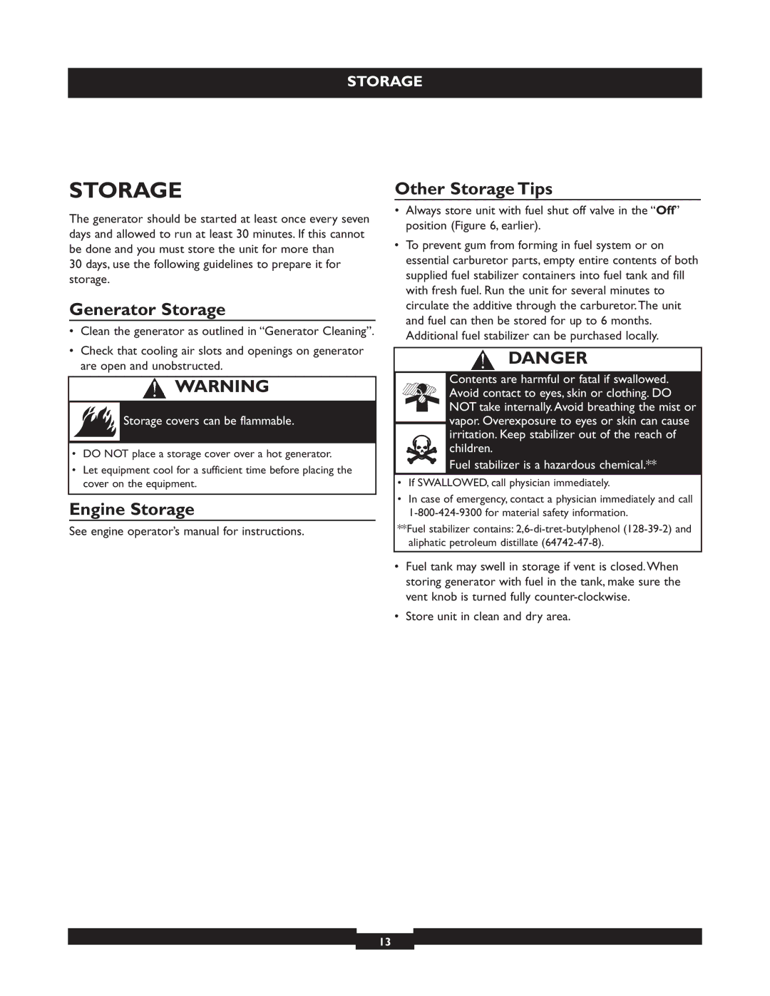 Briggs & Stratton 01655-3 manuel dutilisation Generator Storage, Engine Storage, Other Storage Tips 