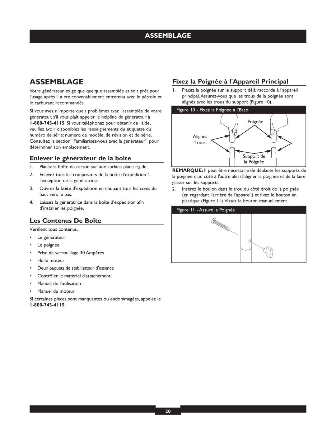 Briggs & Stratton 01655-3 Assemblage, Enlever le générateur de la boite, Fixez la Poignée à lAppareil Principal 