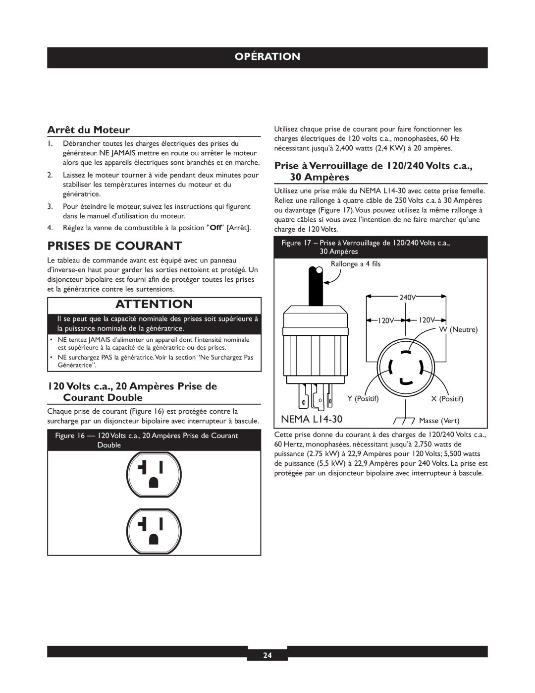 Briggs & Stratton 01655-3 Prises DE Courant, Arrêt du Moteur, Volts c.a., 20 Ampères Prise de Courant Double 