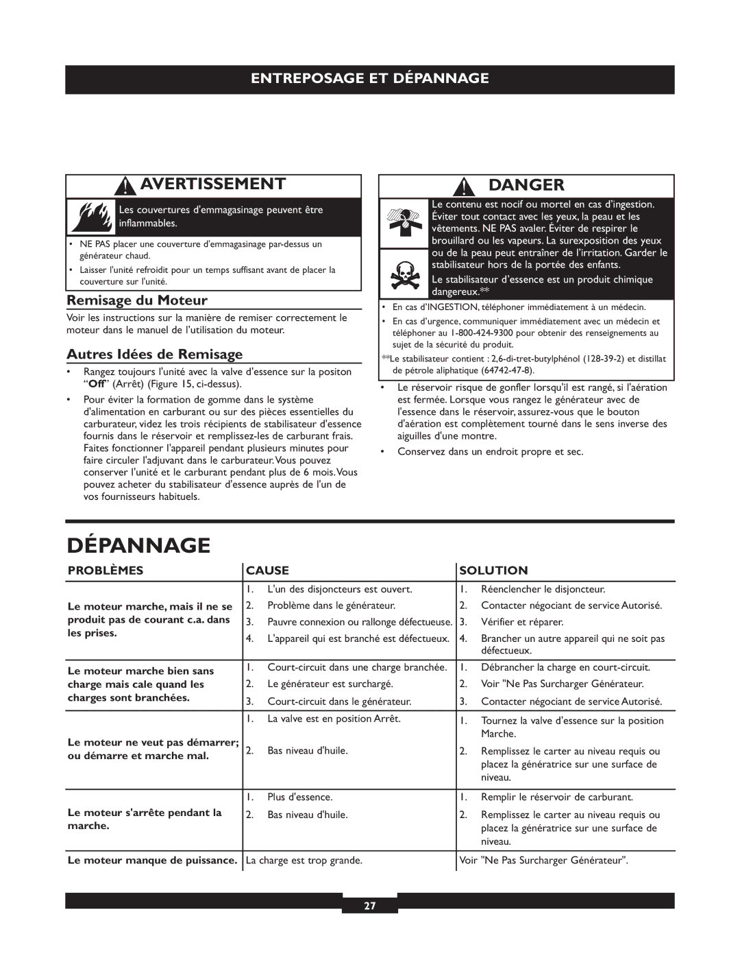 Briggs & Stratton 01655-3 manuel dutilisation Dépannage, Remisage du Moteur, Autres Idées de Remisage 