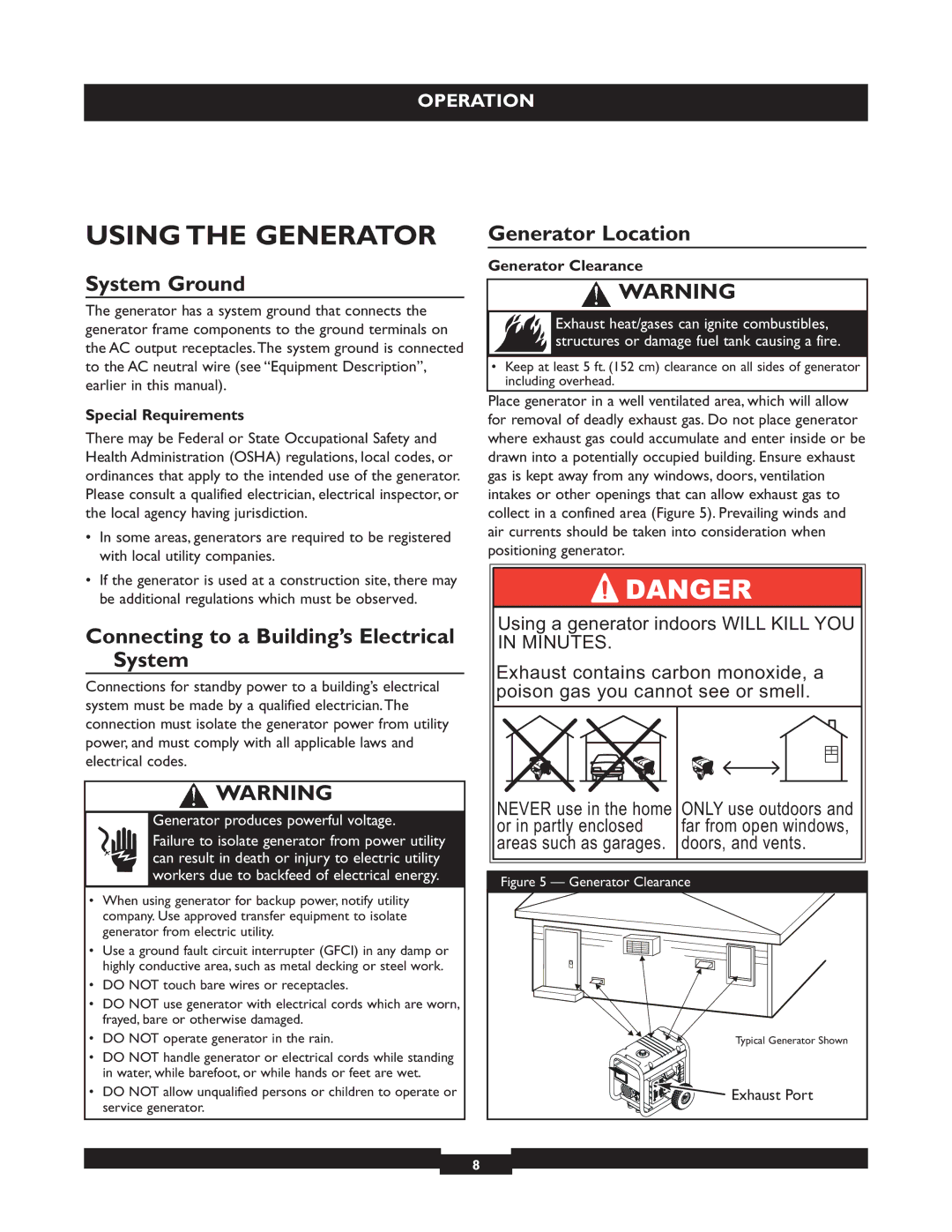 Briggs & Stratton 01655-3 Using the Generator, System Ground, Connecting to a Building’s Electrical System 