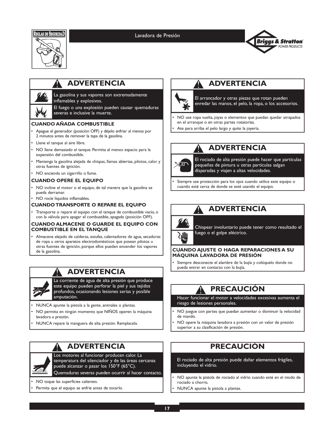 Briggs & Stratton 01802, 01804, 01804, 01802 owner manual Precaución, Cuando Añada Combustible 