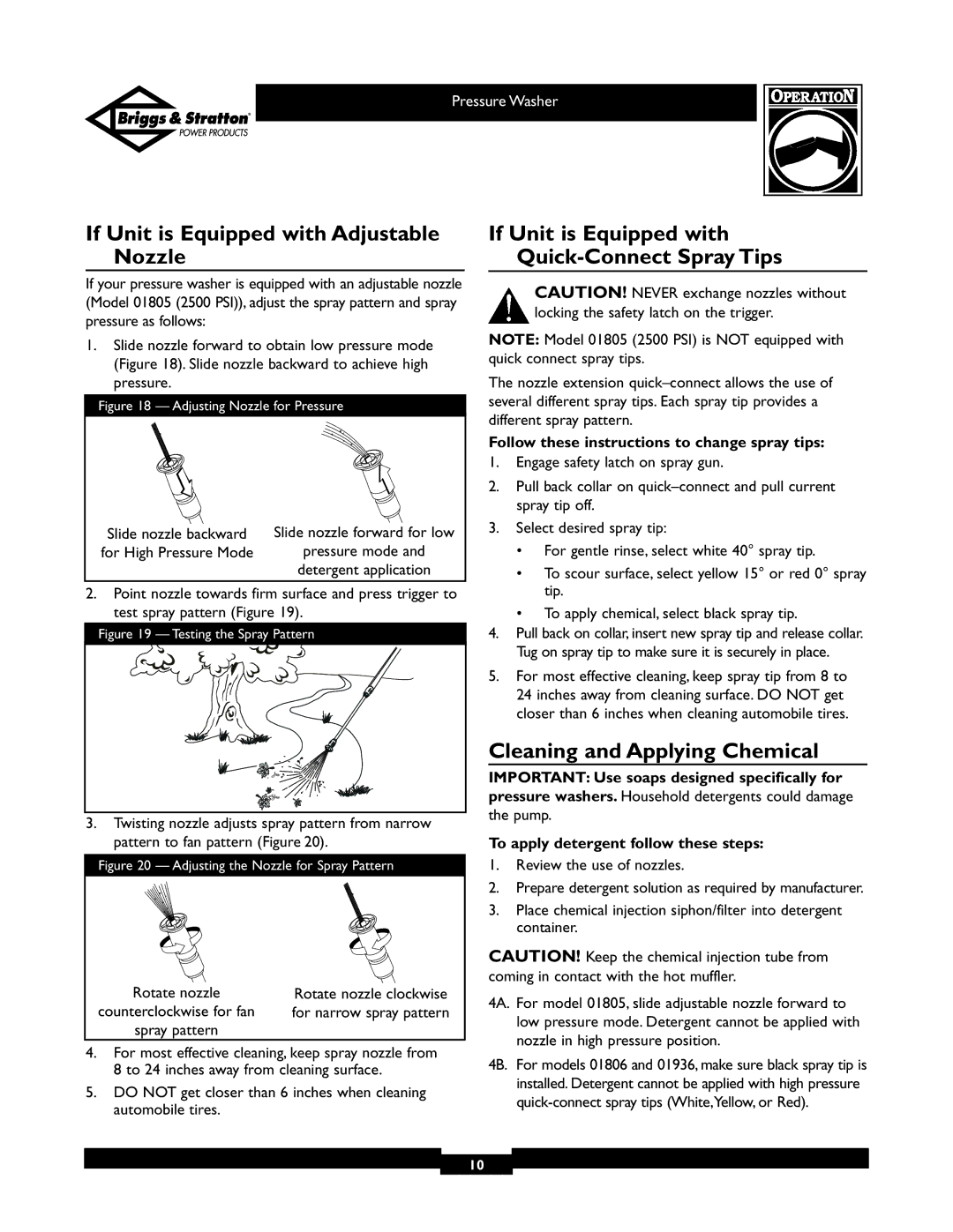 Briggs & Stratton 01805, 01806 owner manual If Unit is Equipped with Adjustable Nozzle, Cleaning and Applying Chemical 