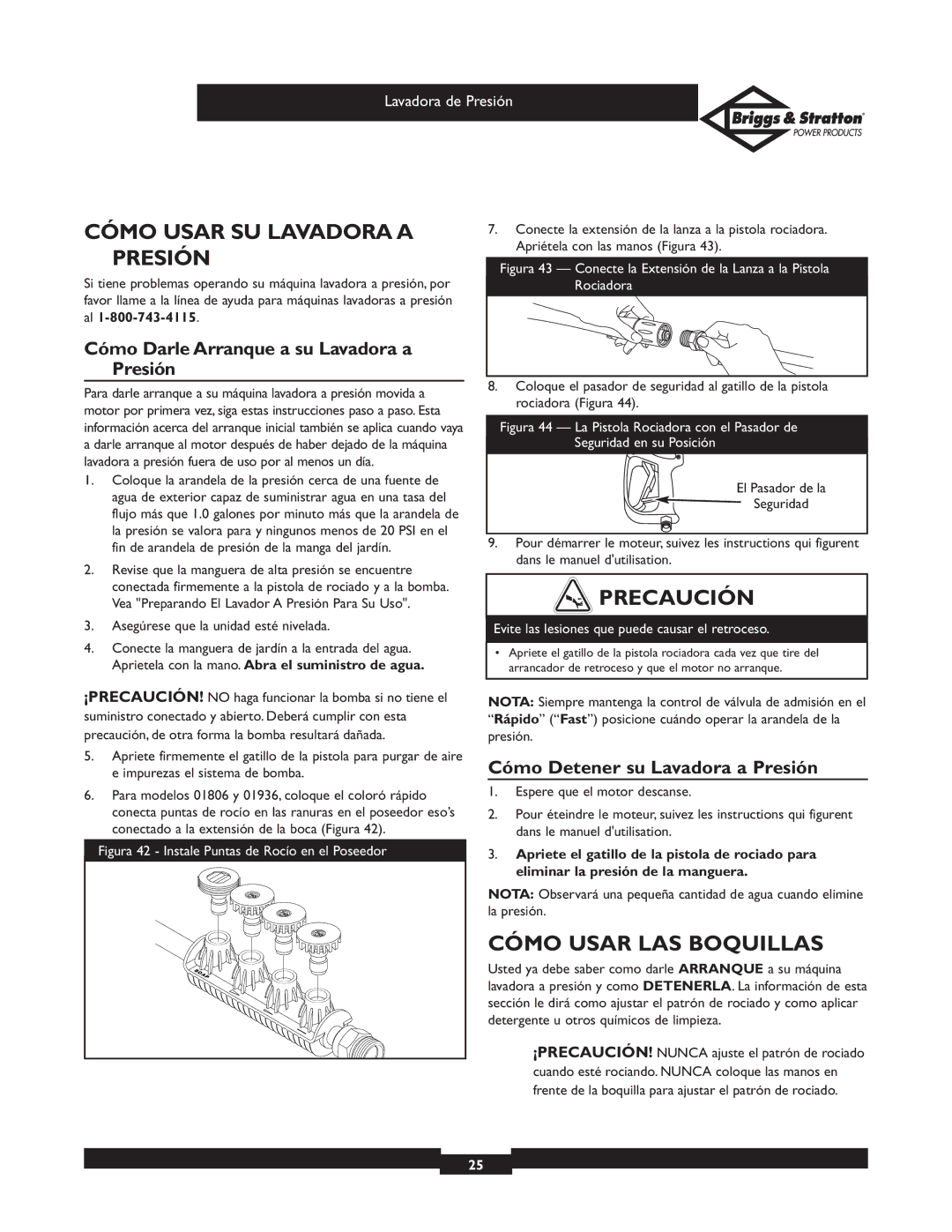 Briggs & Stratton 01806 Cómo Usar SU Lavadora a Presión, Cómo Usar LAS Boquillas, Cómo Detener su Lavadora a Presión 