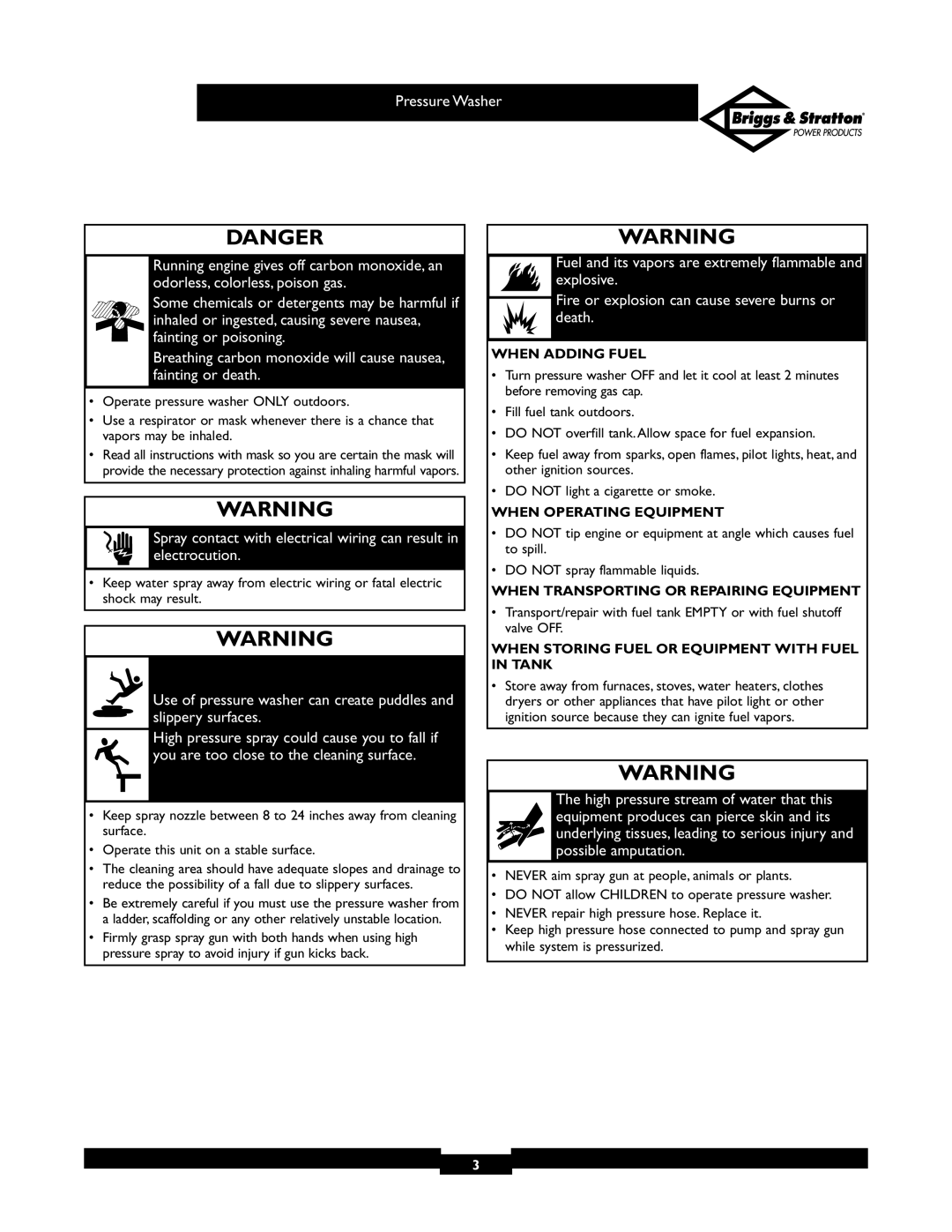 Briggs & Stratton 01806, 01805 owner manual When Transporting or Repairing Equipment 