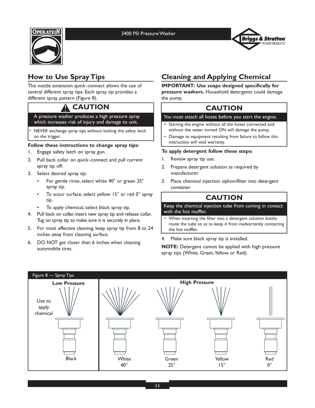 Briggs & Stratton 01808 owner manual How to Use Spray Tips, Cleaning and Applying Chemical 