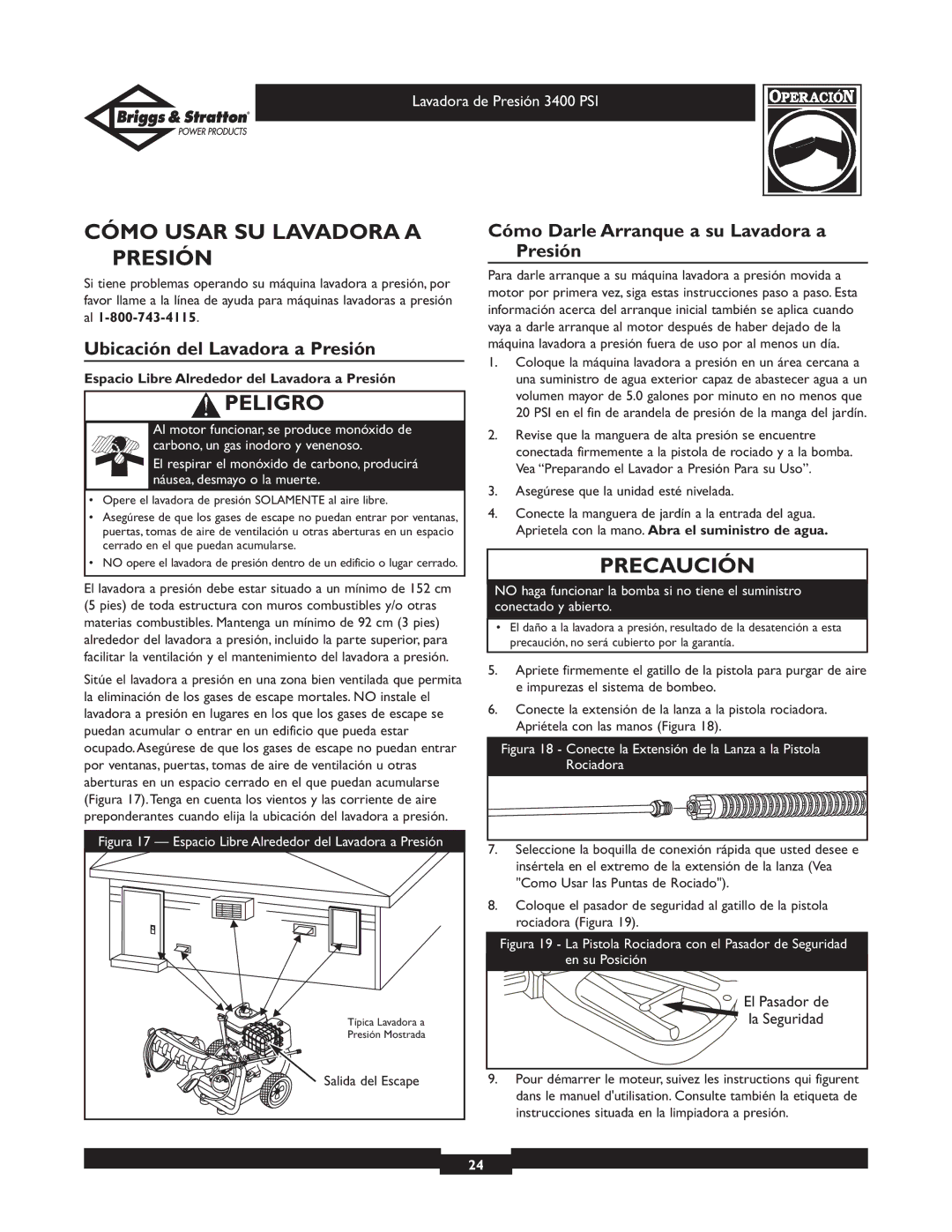 Briggs & Stratton 01808 owner manual Cómo Usar SU Lavadora a Presión, Ubicación del Lavadora a Presión 