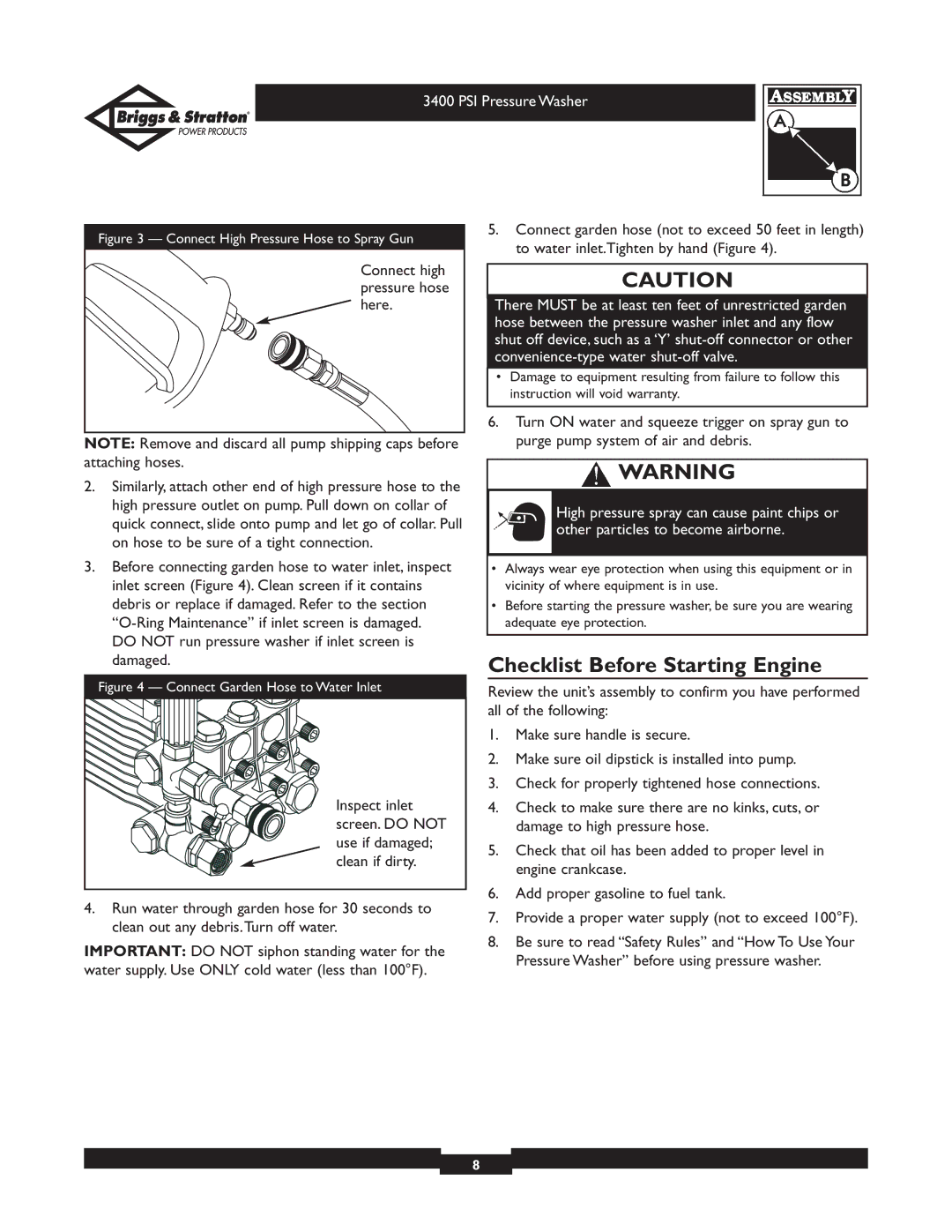 Briggs & Stratton 01808 owner manual Checklist Before Starting Engine, Screen. do not 