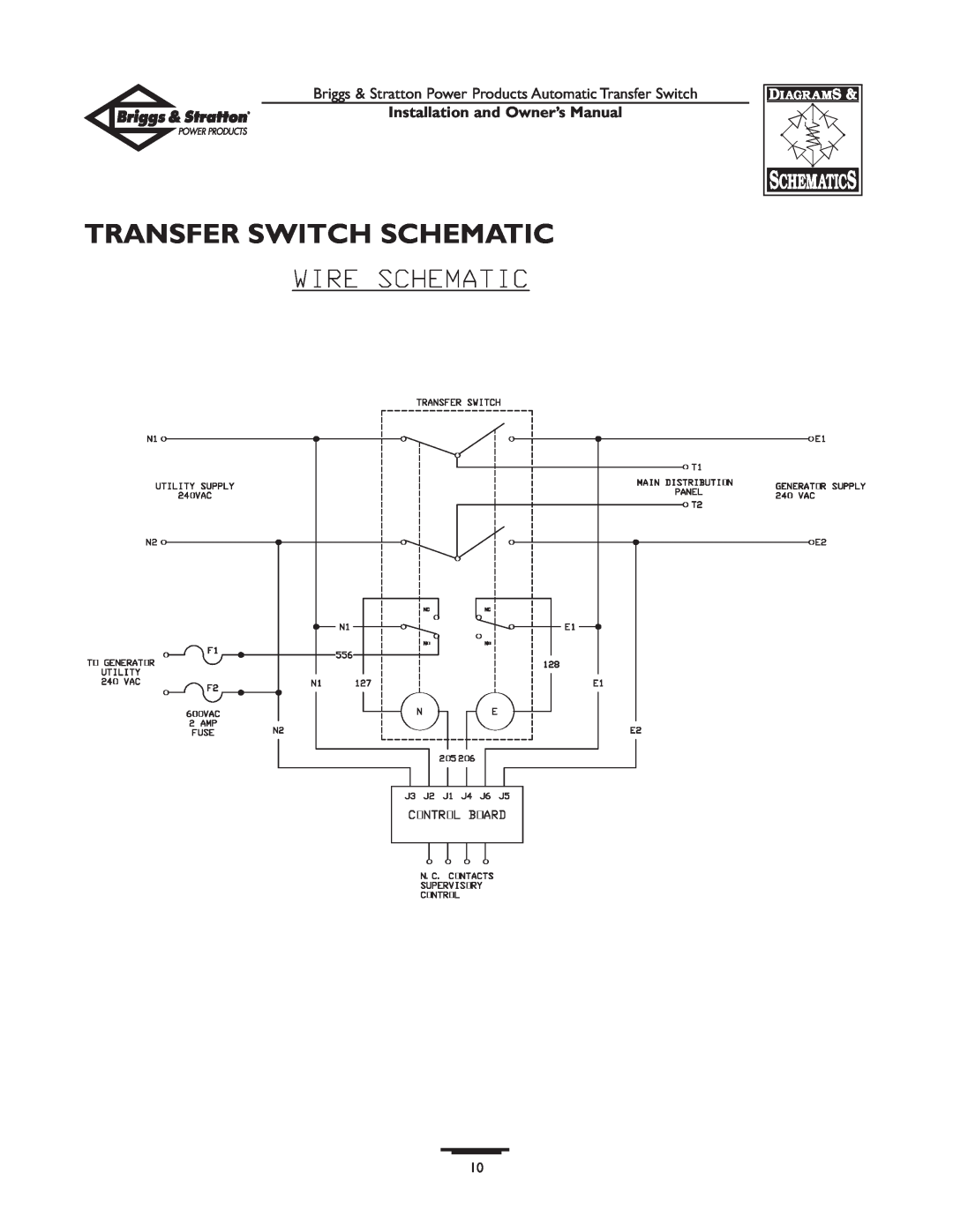 Briggs & Stratton 01814-0, 01813-0 owner manual Transfer Switch Schematic, Installation and Owner’s Manual 