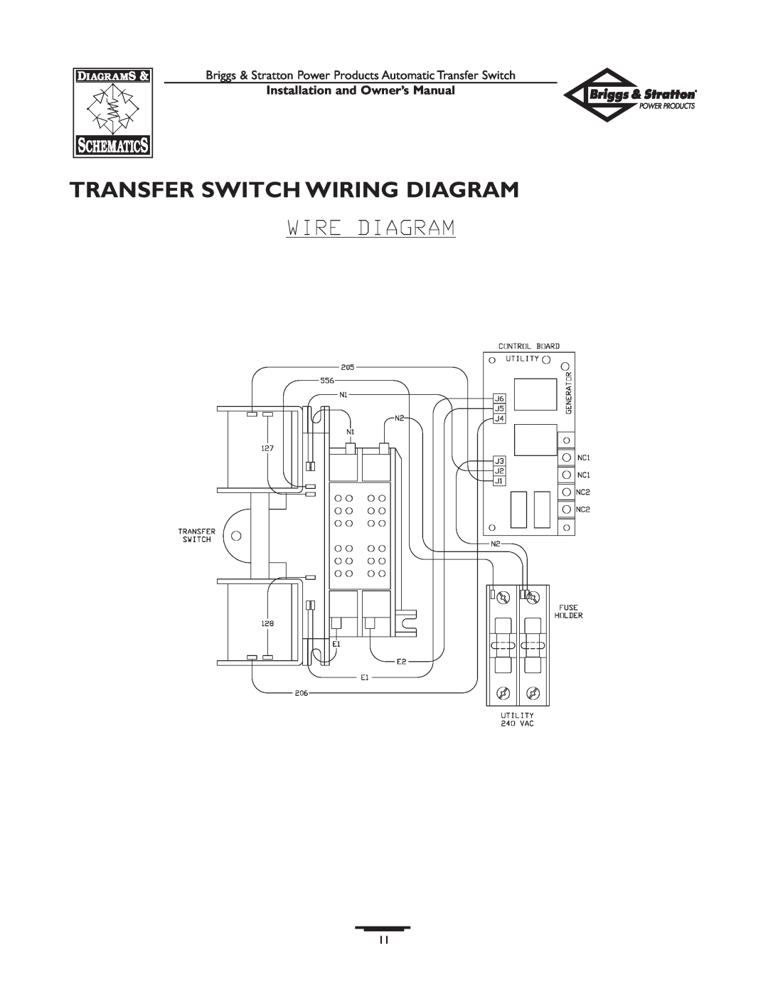 Briggs & Stratton 01813-0, 01814-0 owner manual Transfer Switch Wiring Diagram, Installation and Owner’s Manual 