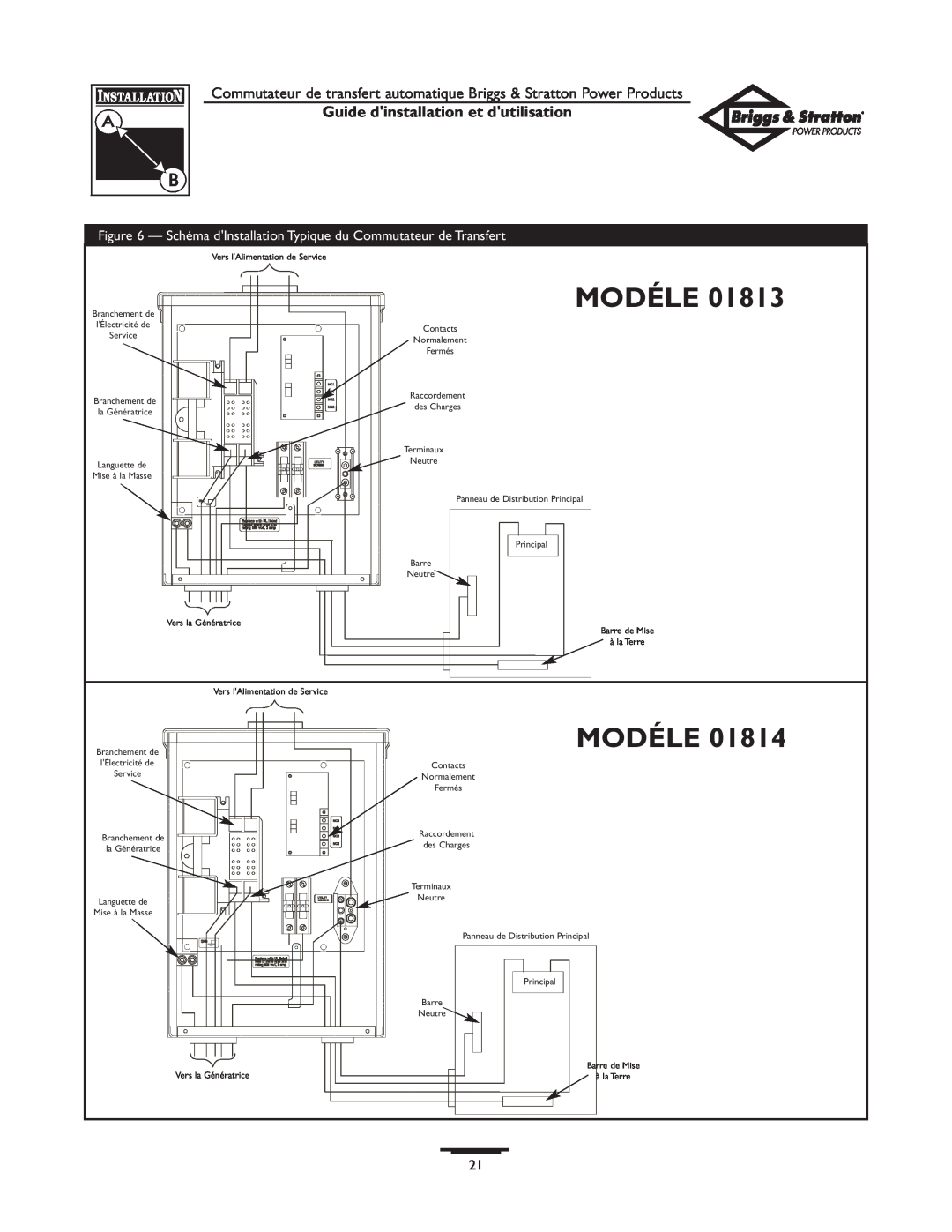 Briggs & Stratton 01813-0, 01814-0 owner manual Modéle, Guide dinstallation et dutilisation 