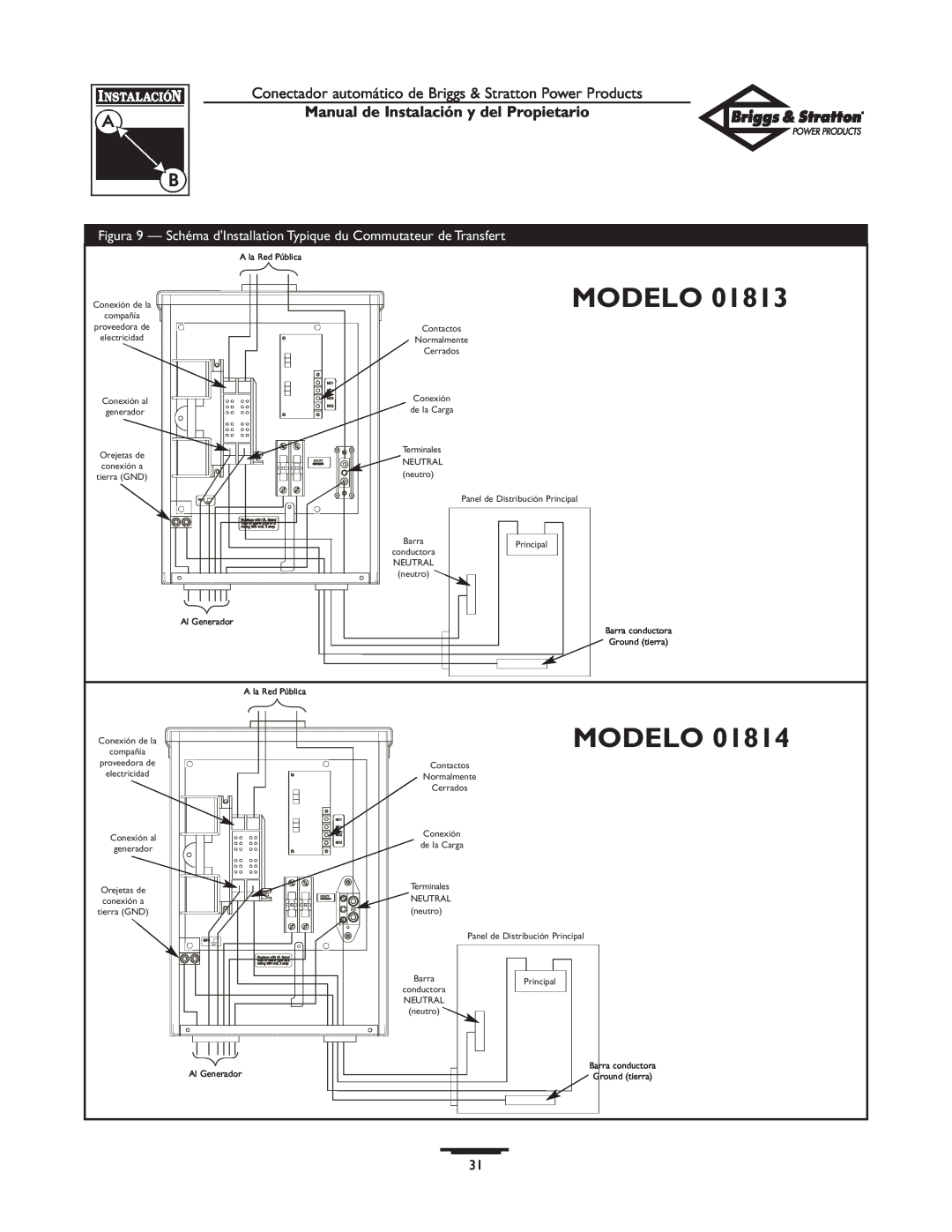 Briggs & Stratton 01813-0, 01814-0 owner manual Modelo, Manual de Instalación y del Propietario 