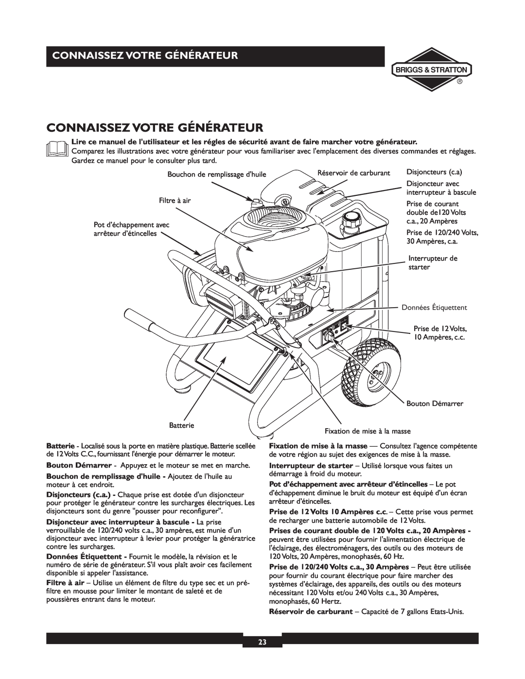 Briggs & Stratton 01894-1 manual Connaissez Votre Générateur 