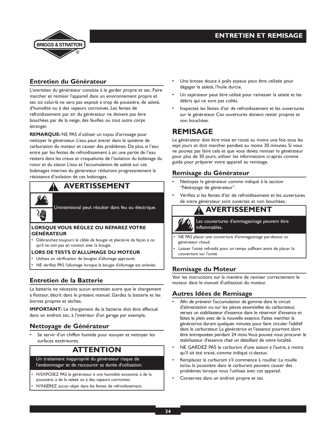 Briggs & Stratton 01894-1 manual Remisage 