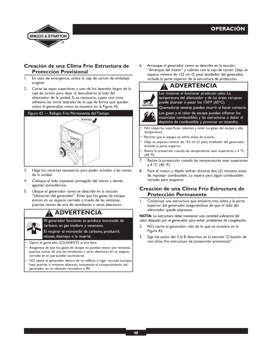 Briggs & Stratton 01894-1 manual Figura 42 Refugio Frío Permanente del Tiempo 