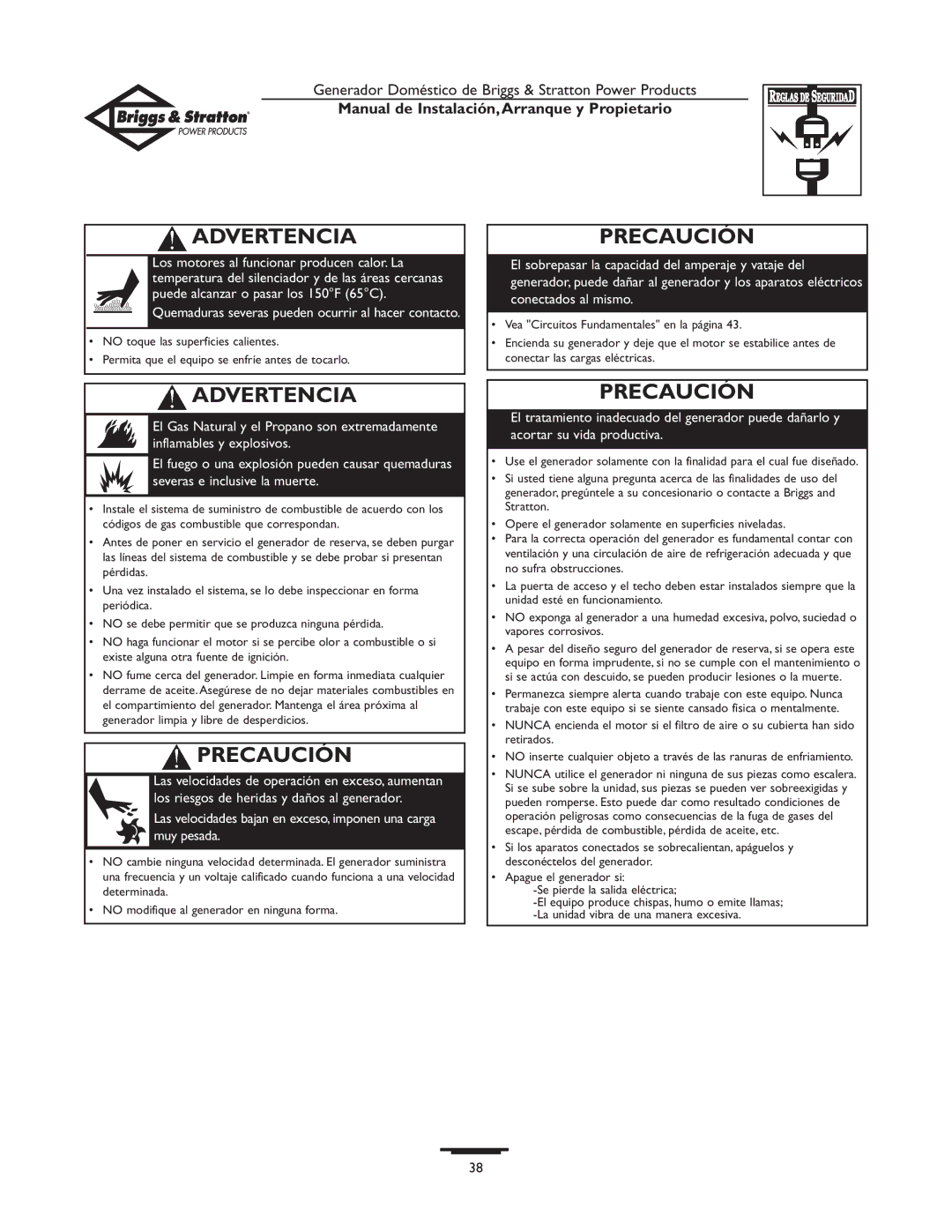 Briggs & Stratton 01897-0 owner manual Precaución 