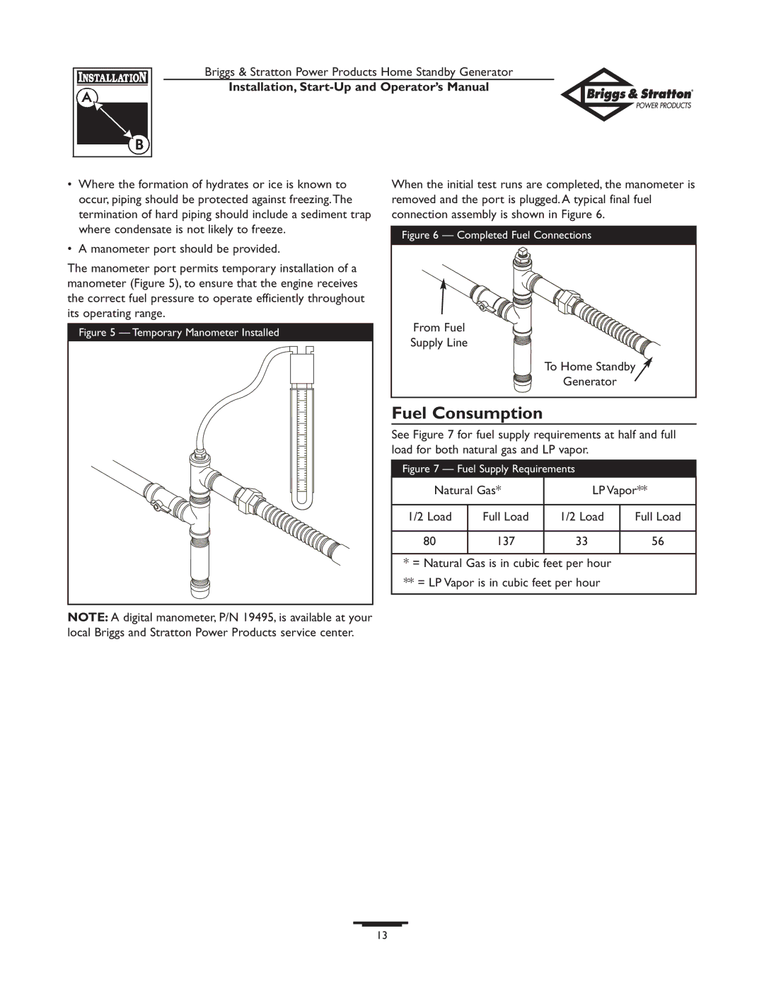 Briggs & Stratton 01897-0 manual Fuel Consumption, From Fuel, To Home Standby, Load 