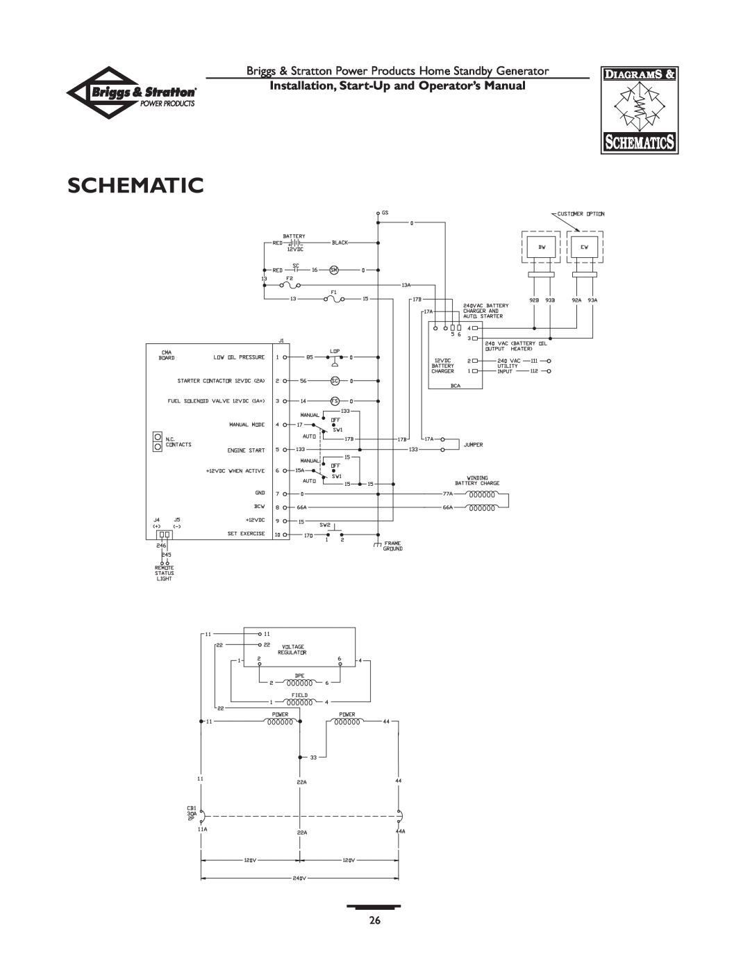 Briggs & Stratton 01897-0 manual Schematic, Installation, Start-Up and Operator’s Manual 