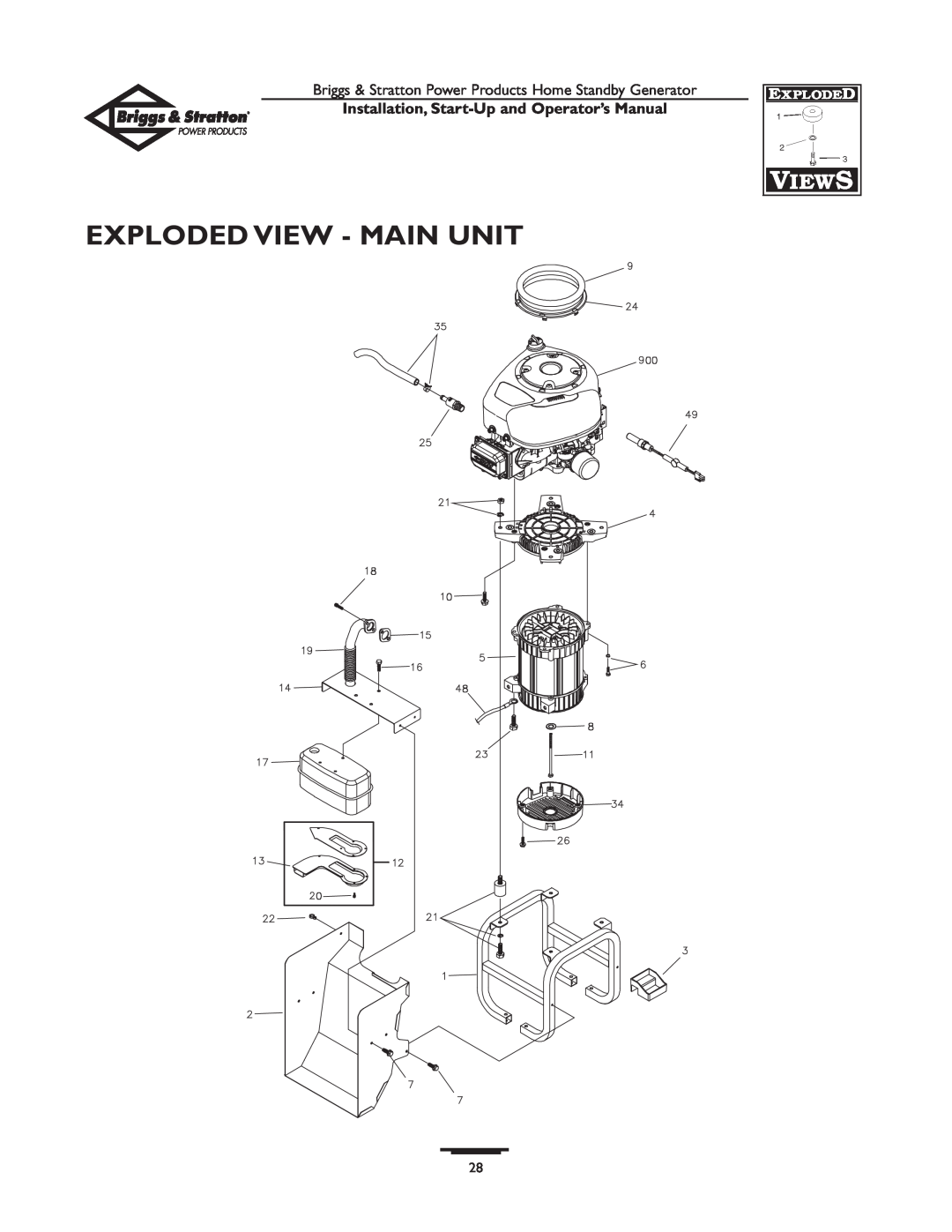 Briggs & Stratton 01897-0 manual Exploded View - Main Unit, Installation, Start-Up and Operator’s Manual 