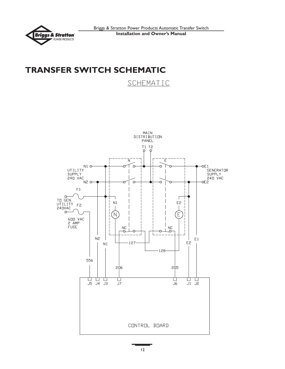 Briggs & Stratton 01917-0, 01918-0 owner manual Transfer Switch Schematic 