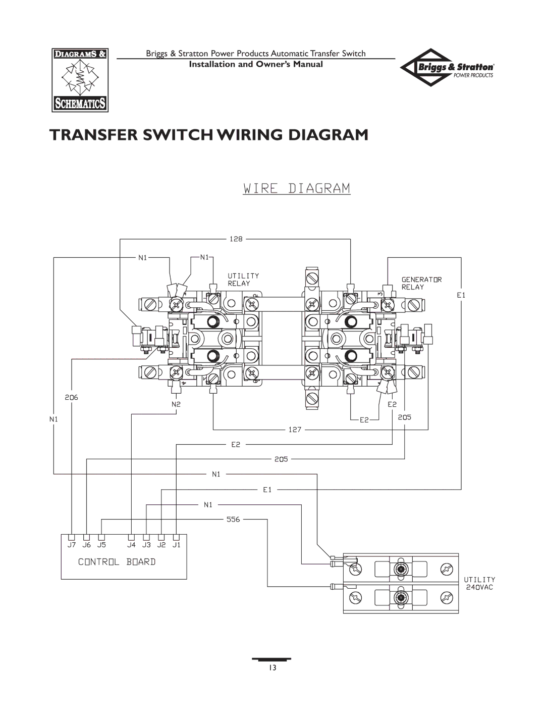 Briggs & Stratton 01917-0, 01918-0 owner manual Transfer Switch Wiring Diagram 