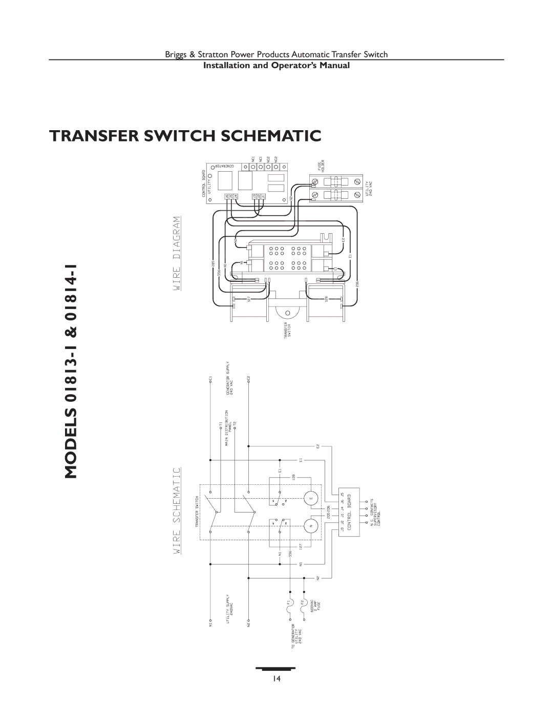 Briggs & Stratton 01929-1, 01928-1, 01814-1 manual Transfer Switch Schematic, Models 01813-1 