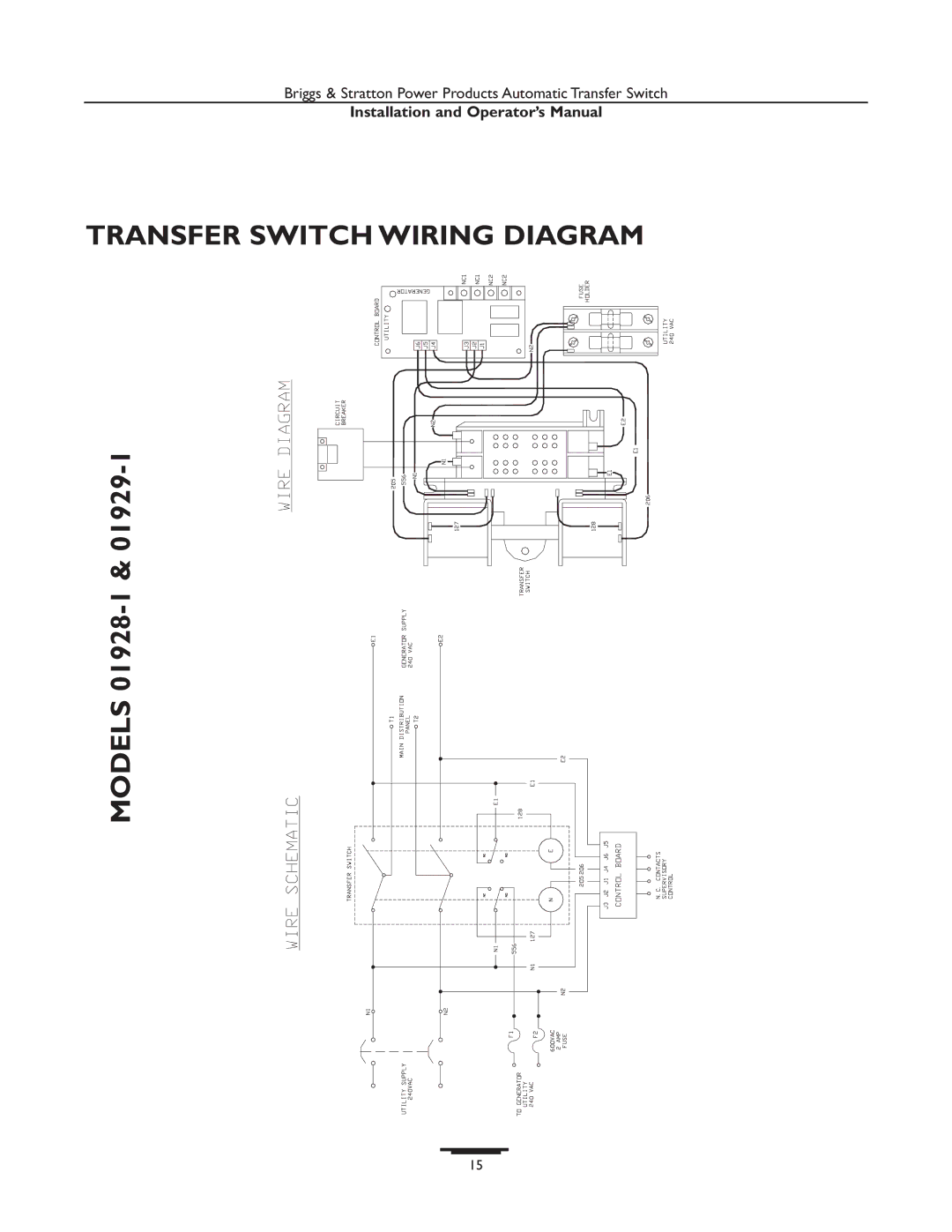 Briggs & Stratton 01813-1, 01814-1, 01929-1 manual Transfer Switch Wiring Diagram, Models 01928-1 