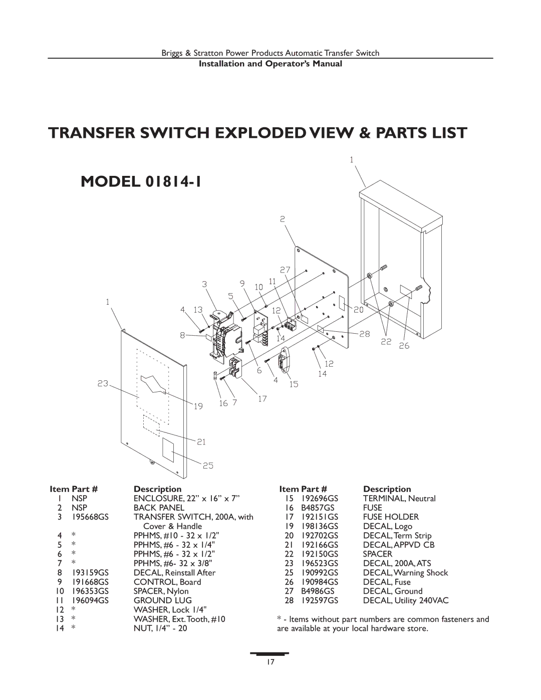 Briggs & Stratton 01814-1, 01928-1, 01929-1, 01813-1 manual DECAL, 200A,ATS 