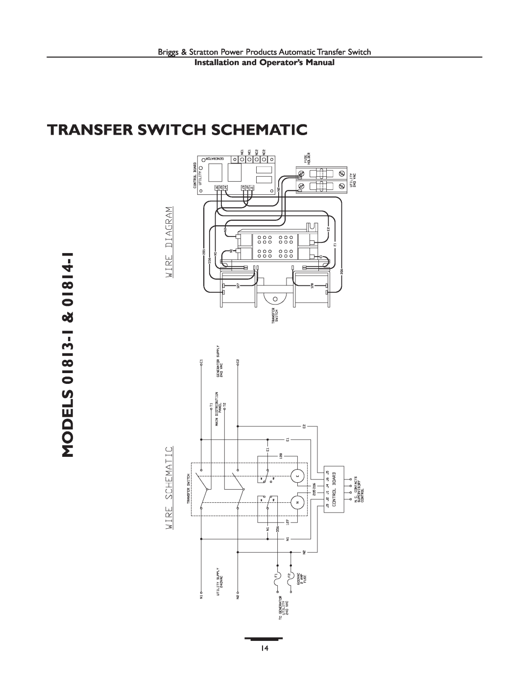 Briggs & Stratton 01929-1, 01928-1, 01814-1 TRANSFER SWITCH SCHEMATIC MODELS 01813-1, Installation and Operator’s Manual 