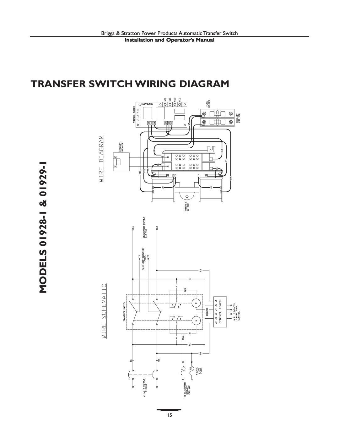 Briggs & Stratton 01813-1, 01814-1 manual TRANSFER SWITCH WIRING DIAGRAM MODELS 01928-1, Installation and Operator’s Manual 