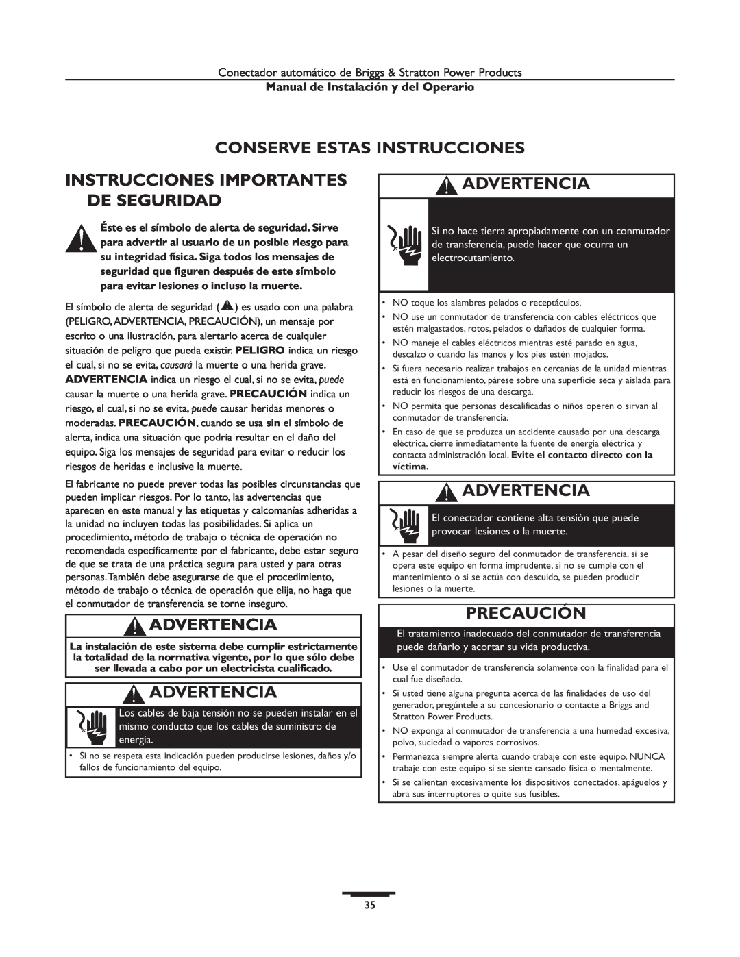Briggs & Stratton 01813-1 Conserve Estas Instrucciones, Instrucciones Importantes De Seguridad, Advertencia, Precaución 