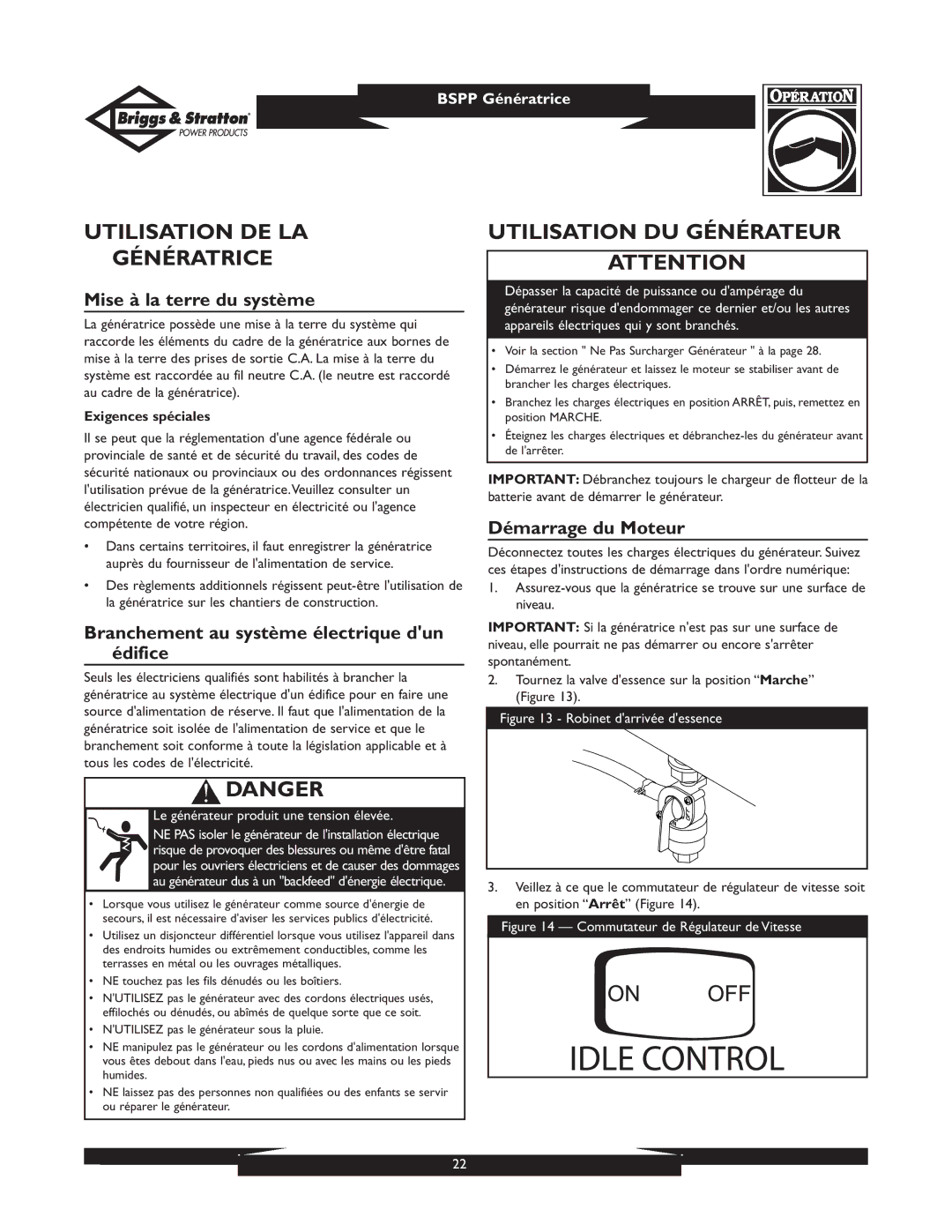 Briggs & Stratton PRO4000 01932 Utilisation DE LA Génératrice, Utilisation DU Générateur, Mise à la terre du système 