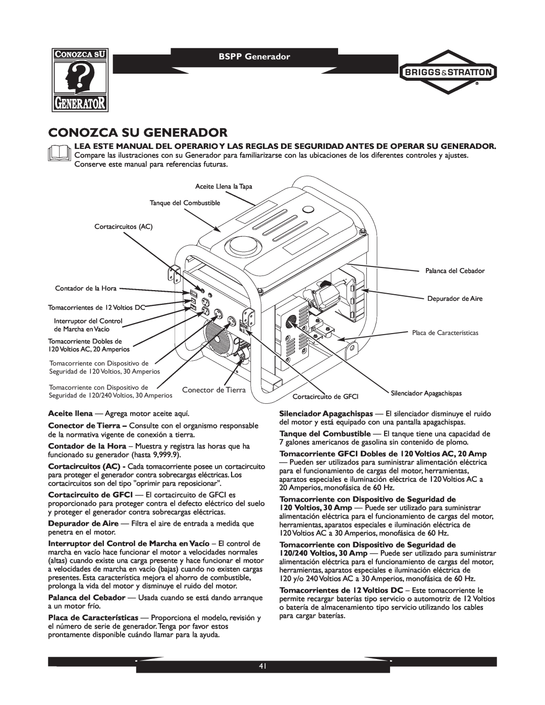 Briggs & Stratton 01933-1 manuel dutilisation Conozca Su Generador, BSPP Generador 